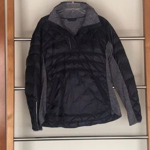 Dark purple down insulated zip pullover jacket